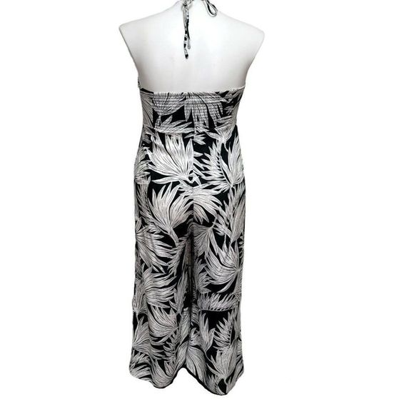 1.STATE Womens 8 Green Tropical Foliage Halter Smocked Back Jumpsuit Wide Leg - Picture 6 of 9
